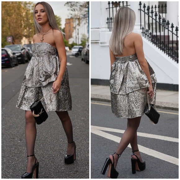 Amylynn Sara Strapless Brocade Ruffle Mini Dress - Picture 5 of 16